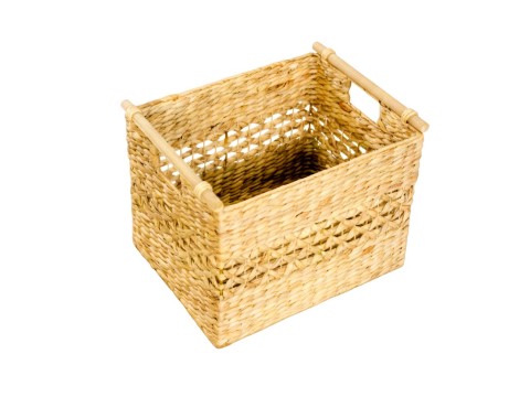 Exquisite Rectangular Water Hyacinth Storage Basket with Wooden Handles